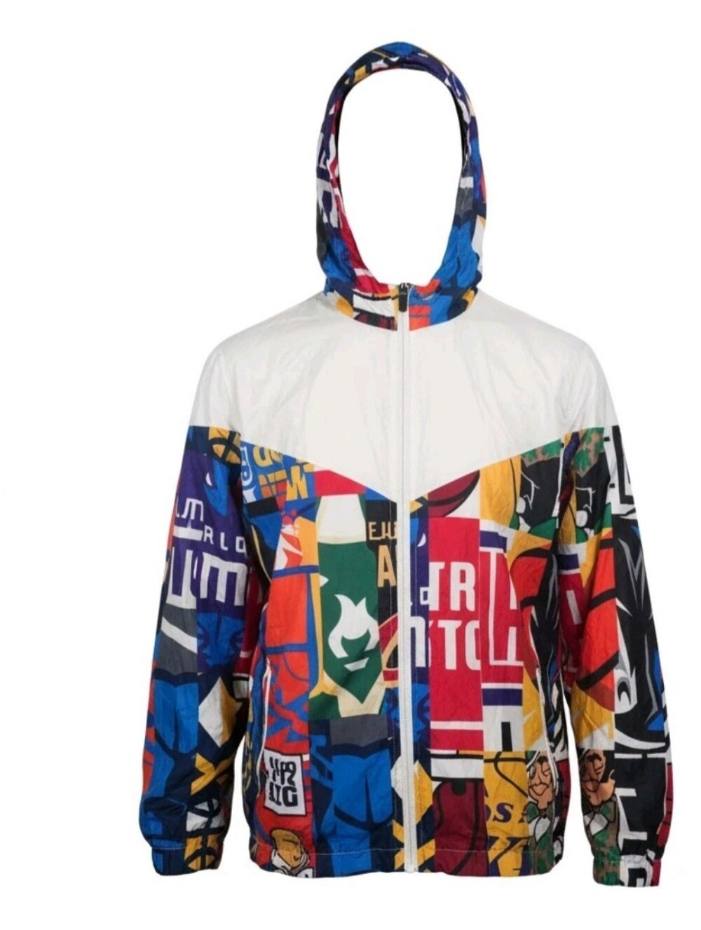 Men's Multicolor Graphic Hooded Windbreaker Jacket - White Yoke